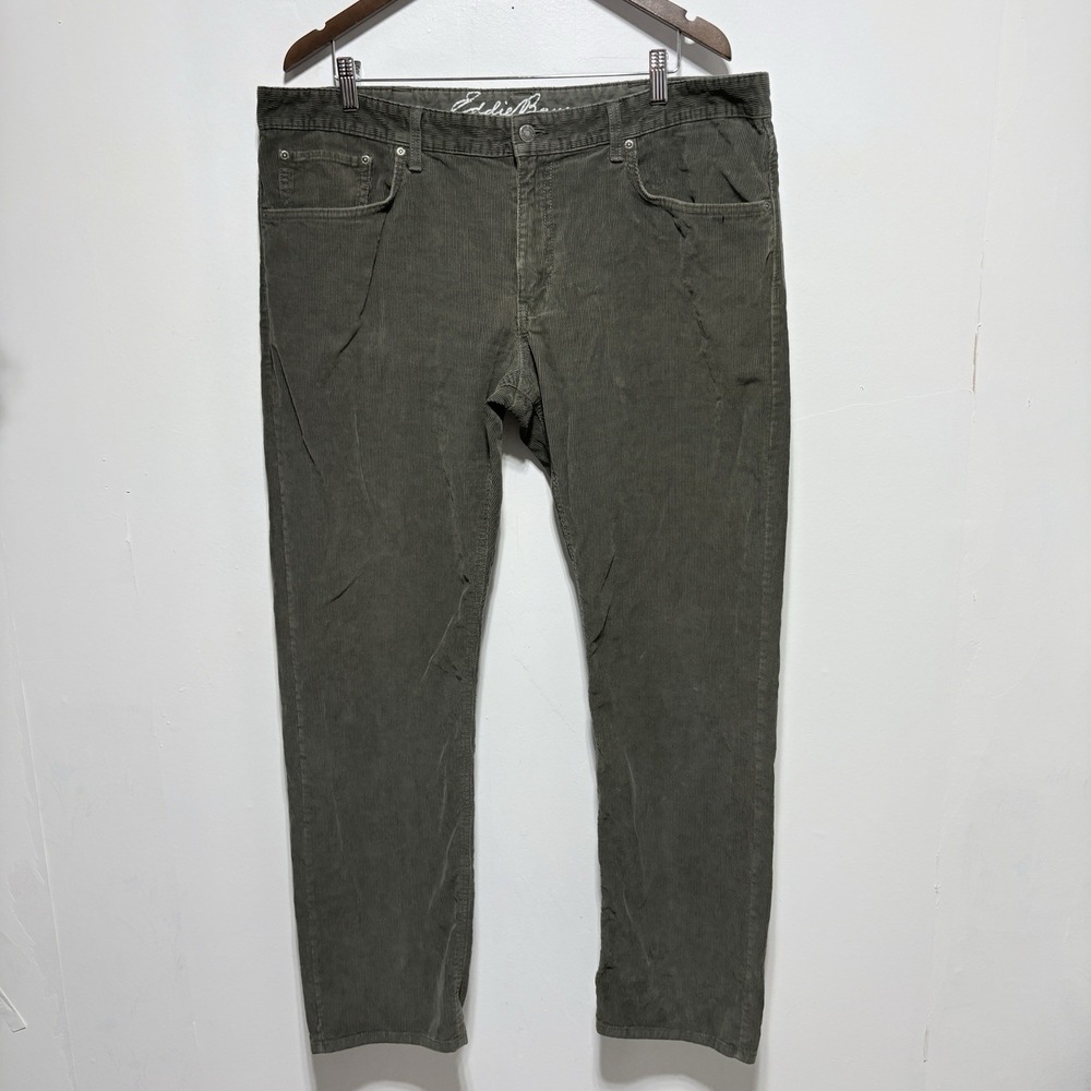 Eddie Bauer Pants Mens 40 X 32 Green Corduroy Cotton 5 Pocket Straight Fit